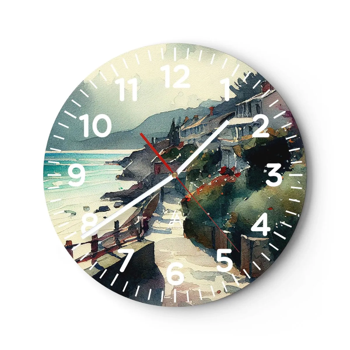 Wall clock - Clock on glass - Mediterranean Town - 40x40 cm