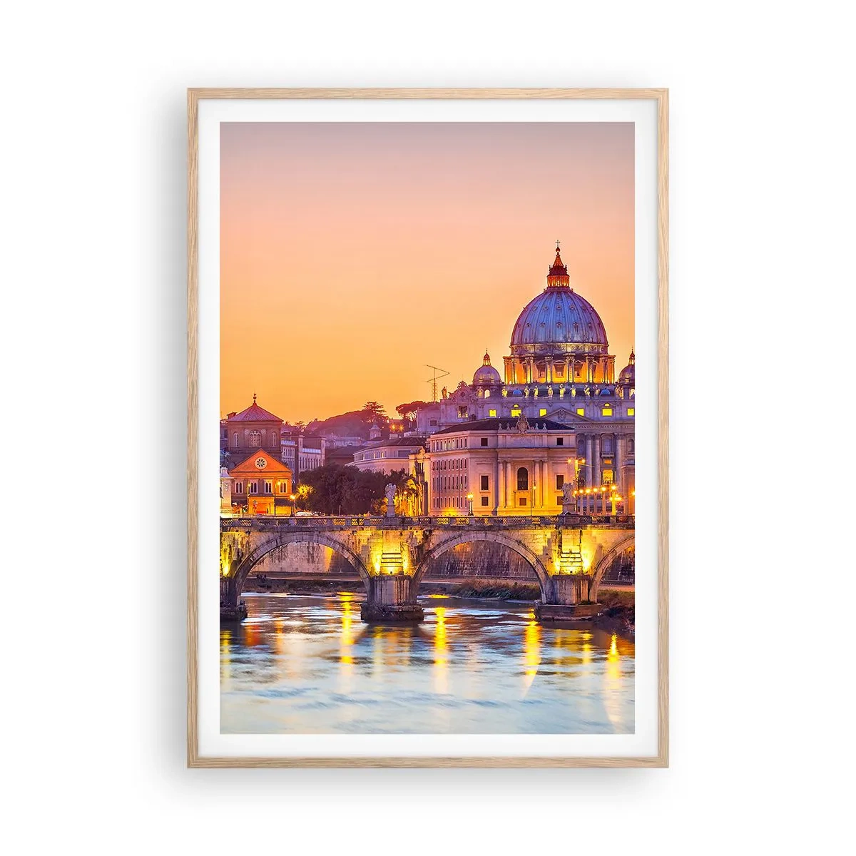 Poster in light oak frame - Twilight over Eternal City - 70x100 cm