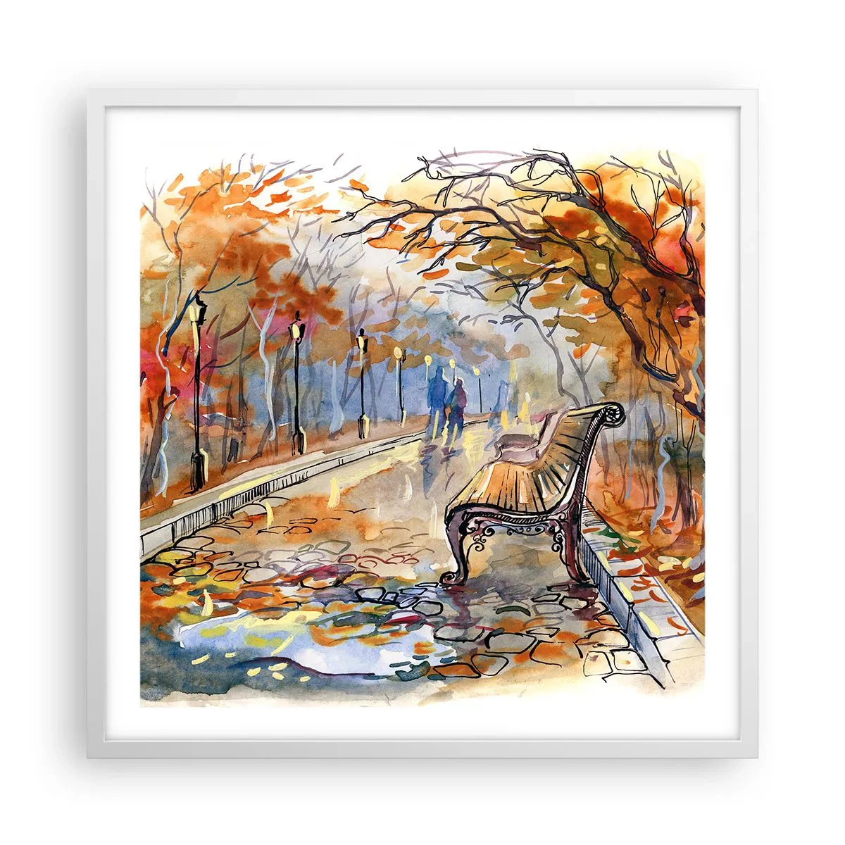 Poster in white frmae - Walking together into Autumn - 60x60 cm