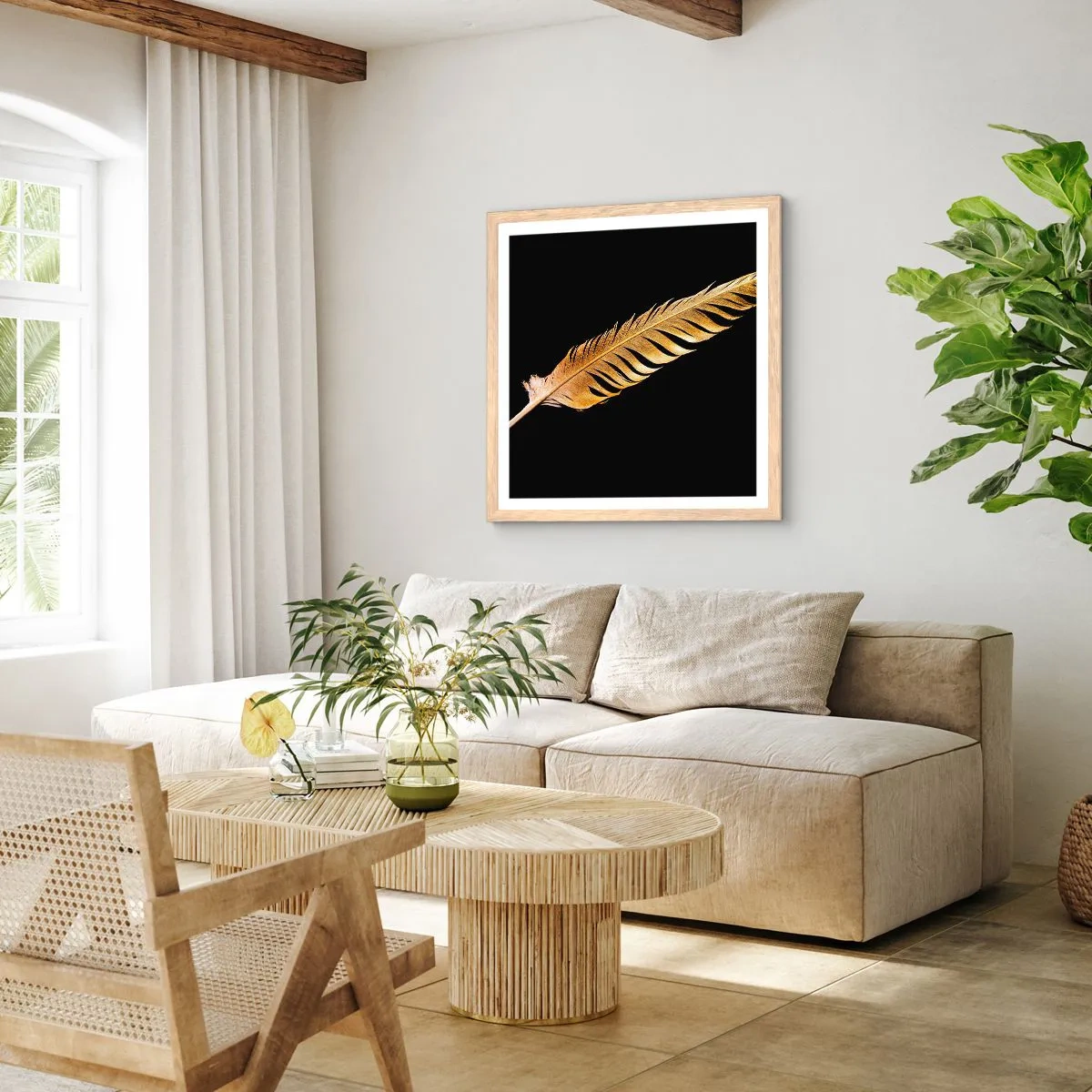 Poster in light oak frame - High-Class Feather - 60x60 cm
