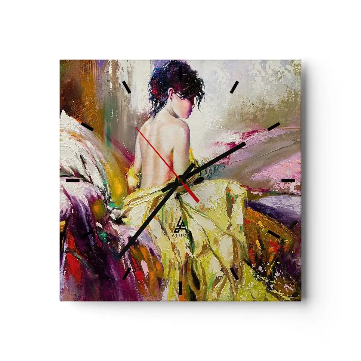 Wall clock - Clock on glass - Graceful in Yellow - 40x40 cm