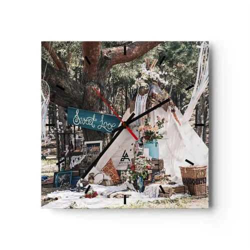 Wall clock - Clock on glass - Make Love… - 40x40 cm