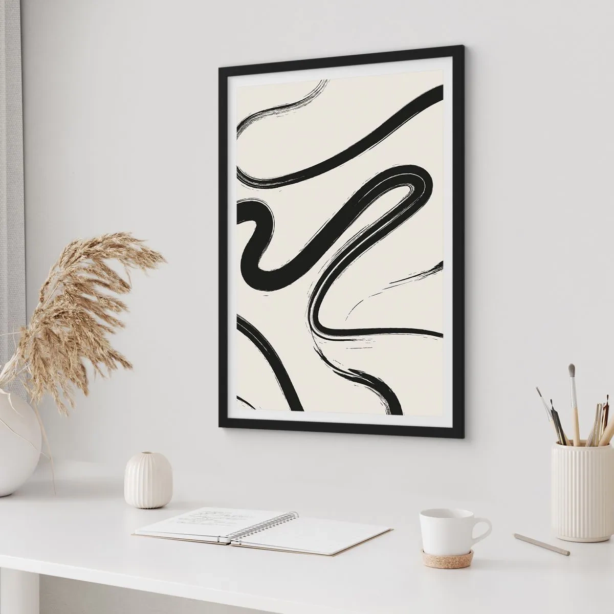 Poster in black frame - Black and White Fancy - 30x40 cm