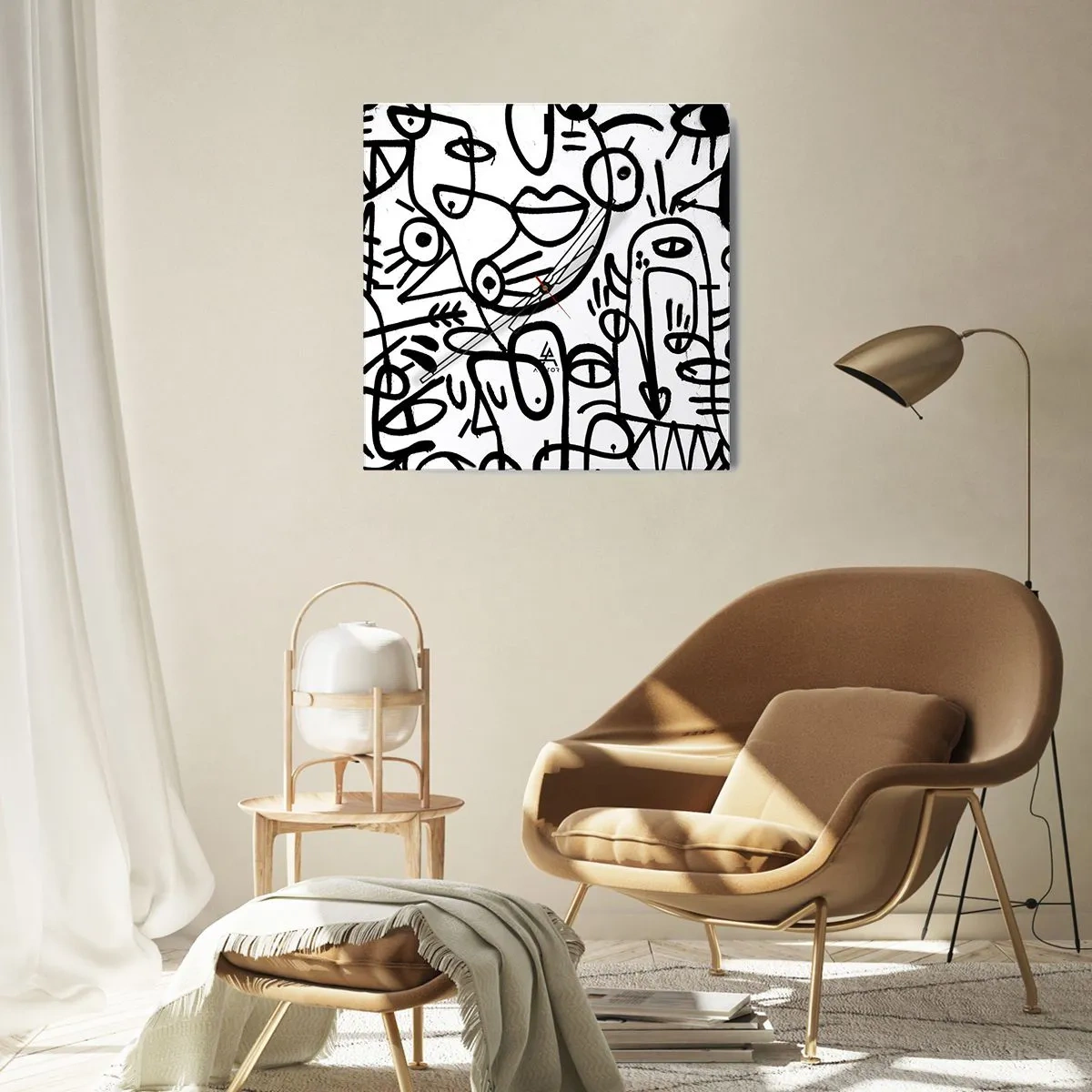 Wall clock - Clock on glass - Faces and Mirages - 30x30 cm