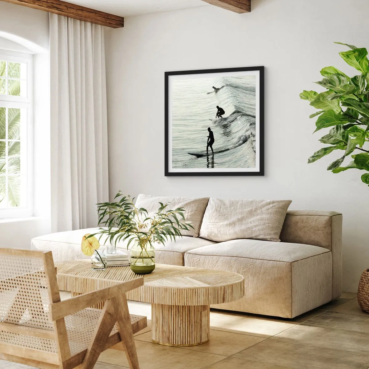 Poster in black frame - Meeting the Wave - 50x50 cm