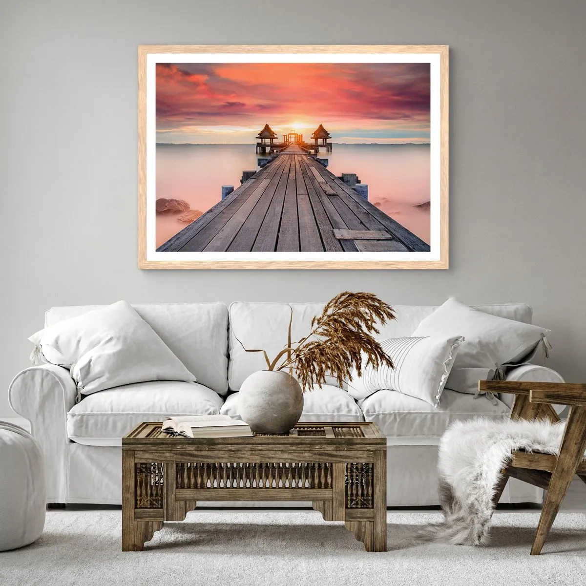 Poster in light oak frame - Sunset on the East - 100x70 cm