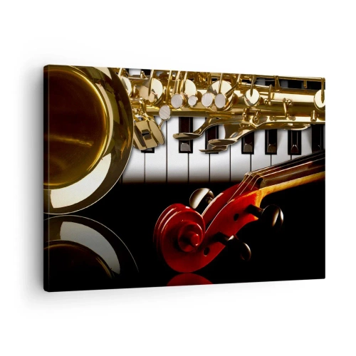 Canvas picture - golden saxophone, piano keys and a red violin - 70x50cm - Tin, Wood and Ivory - Modern wall decoration for the living room and bedroom ARTTOR
