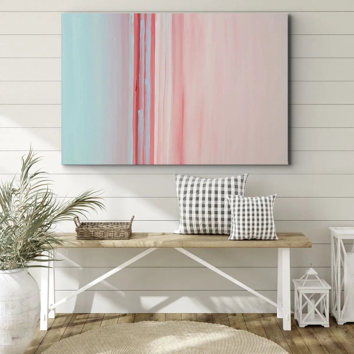Canvas picture - Pastel lines in shades of pink and blue in a minimalist composition - 70x50cm - Abstract at Dawn - Modern wall decoration for the living room and bedroom ARTTOR
