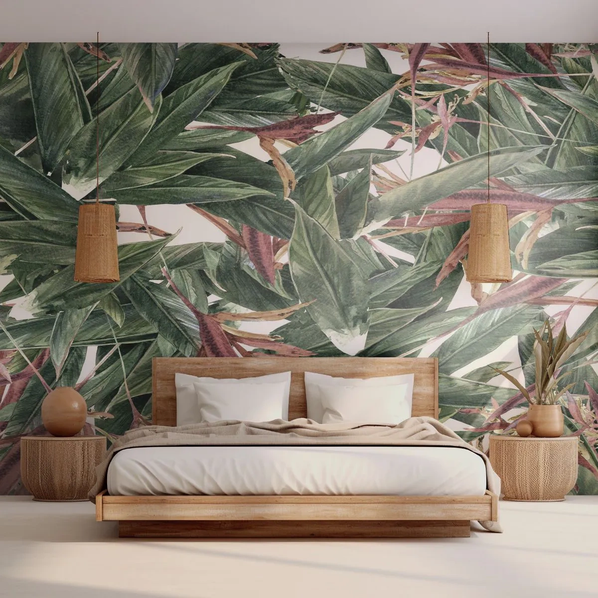 Self-Adhesive Photo Wallpaper Deluxe Sticker - Emerald and Lilac Thicket - Flowers, Hawaii, Leaves - 300x210 cm
