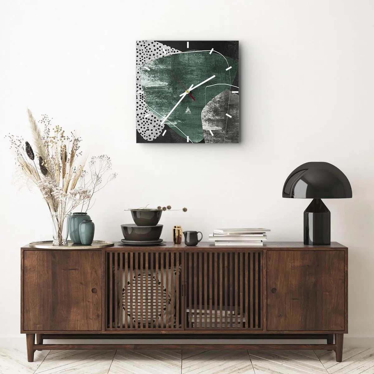 Wall clock - Clock on glass - Colourful Abstract with a Golden Petal - 30x30 cm