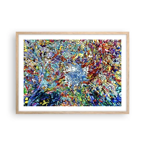 Poster in light oak frame - Stained Glass with Drops - 70x50 cm