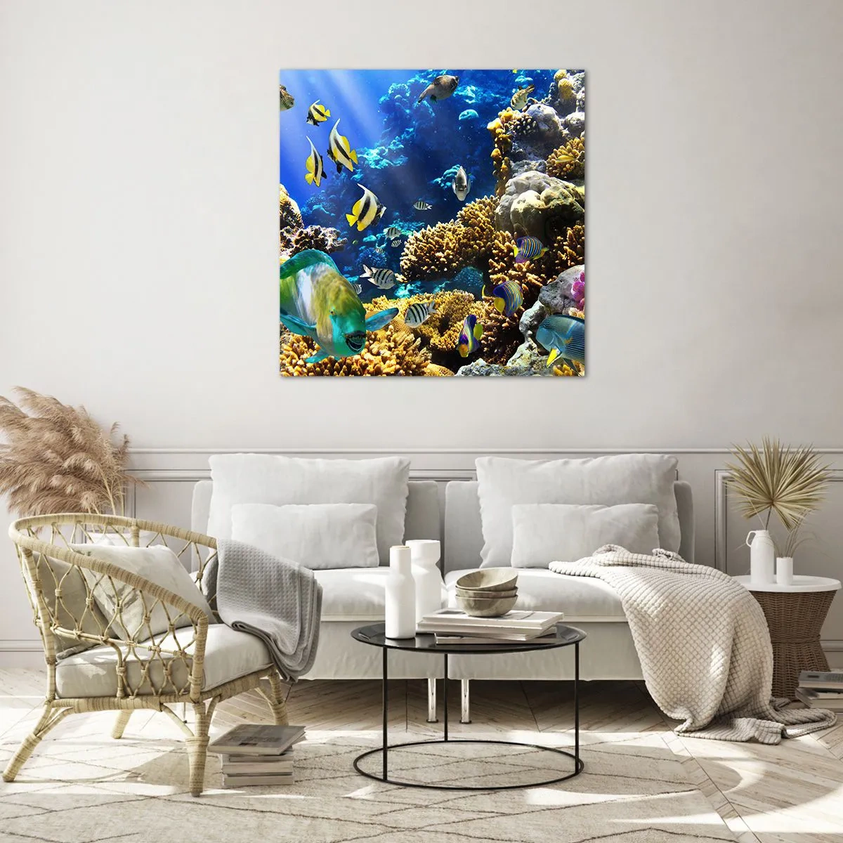 Glass picture - Big Traffic to Holiday Destination - 30x30 cm