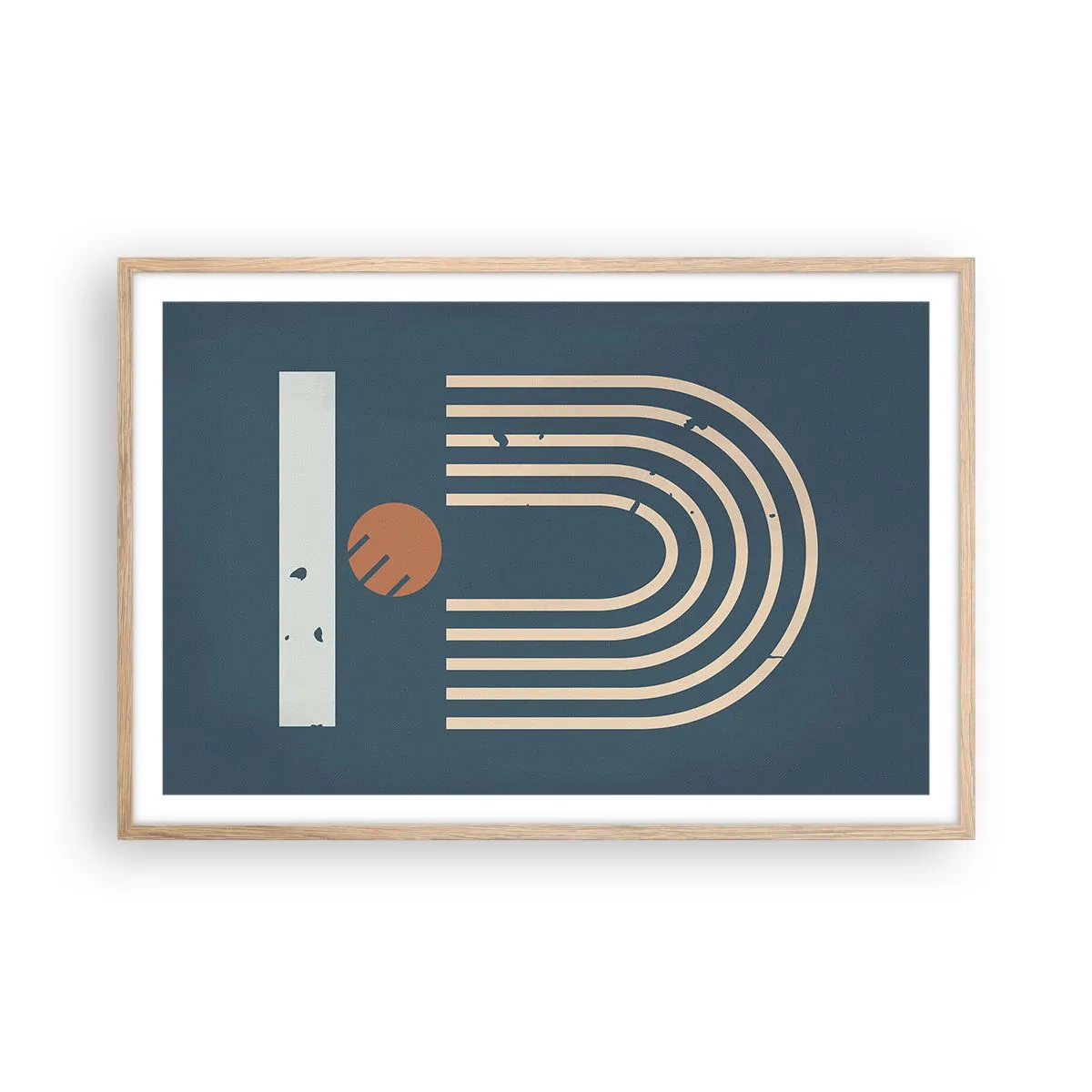 Poster in light oak frame - Geometry on Navy Blue - 91x61 cm