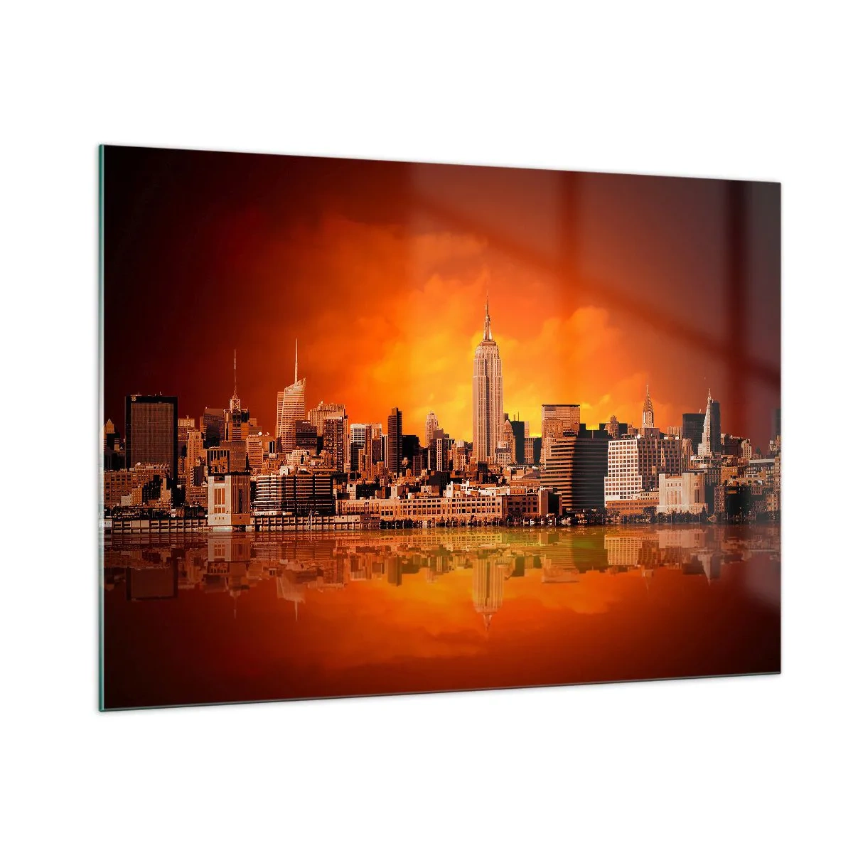 Glass picture - Big City Panorama in Brown and Yellow - 100x70 cm