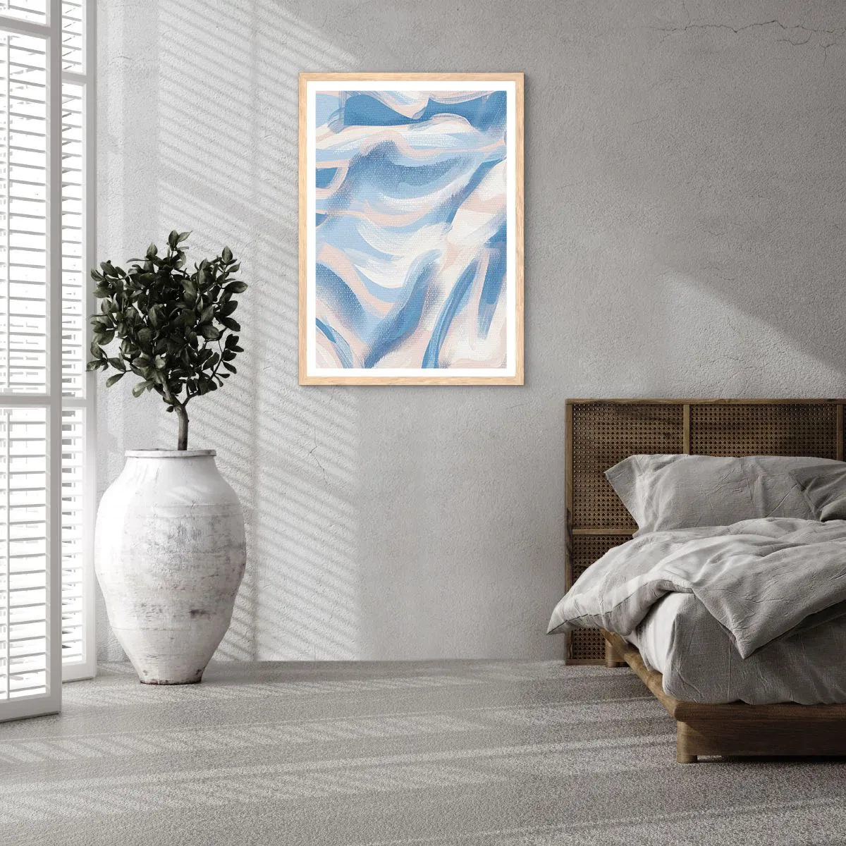 Poster in light oak frame - Blue Waves - 61x91 cm