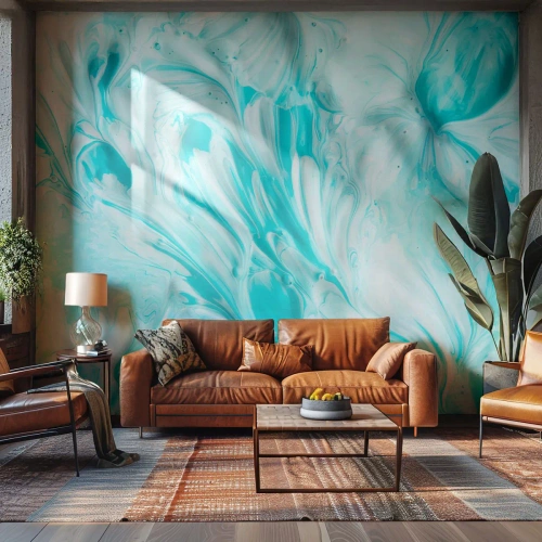 Photo Wallpaper Standard Eco - Abstract paint texture in shades of blue and white - 100x70cm - Together Forever - Modern wall decoration for the living room and bedroom ARTTOR