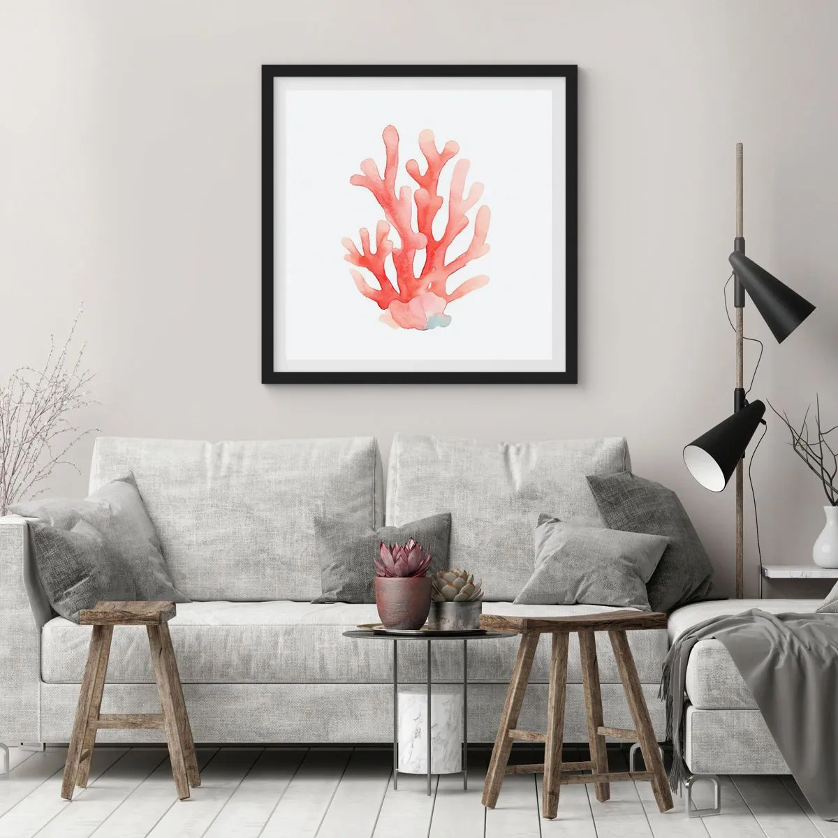 Poster in black frame - Coral Colour Colars - 60x60 cm