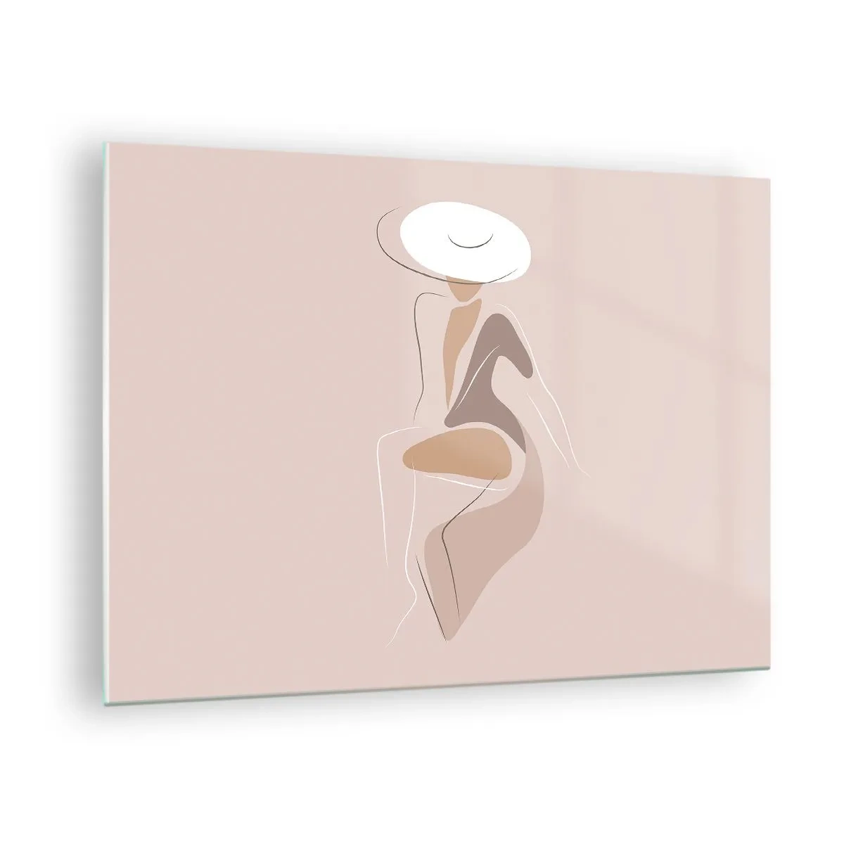 Glass picture - Silhouette of a woman in a hat on a beige background - 70x50cm - Being a Lady - Modern wall decoration for the living room and bedroom ARTTOR