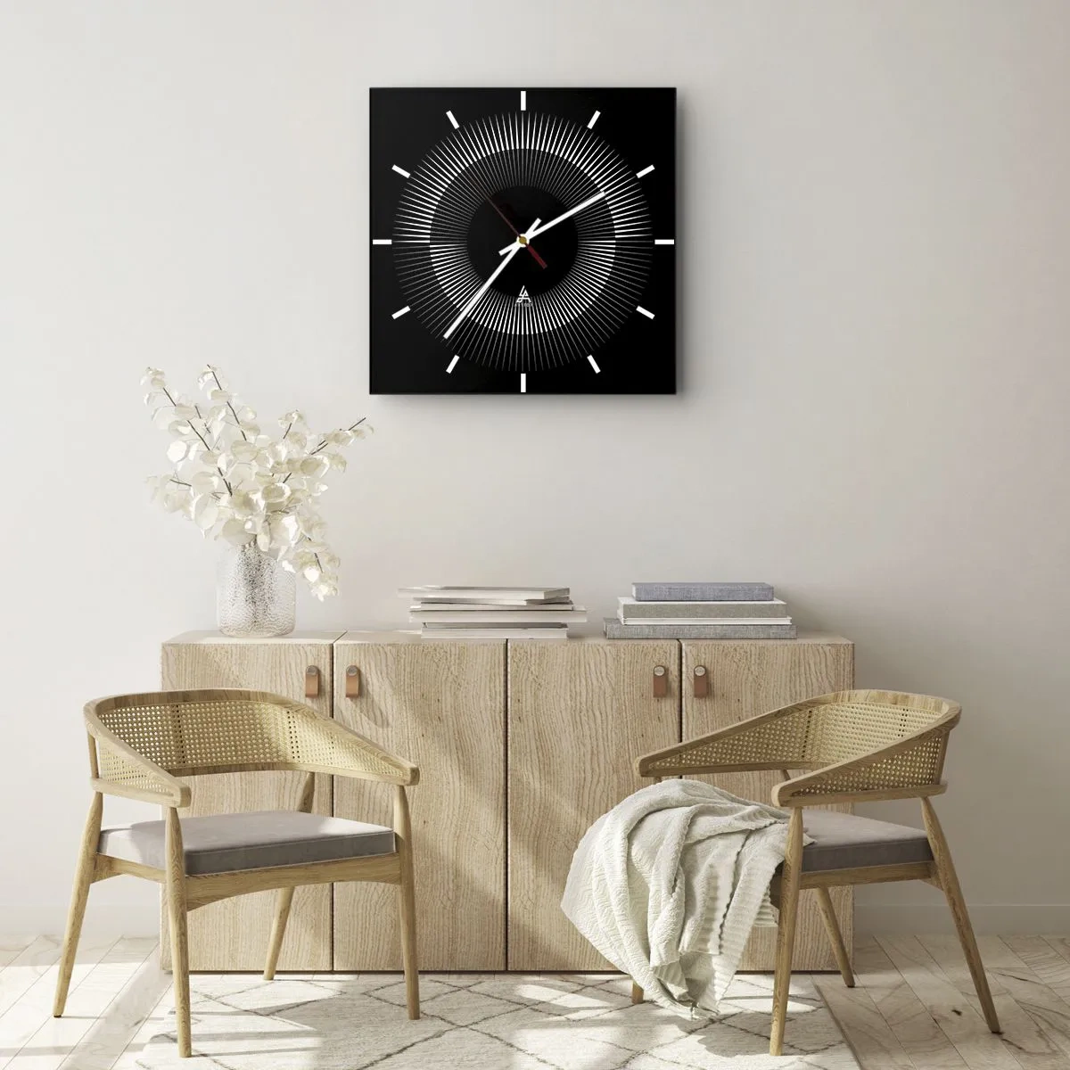 Wall clock - Clock on glass - Black Sun - 40x40 cm