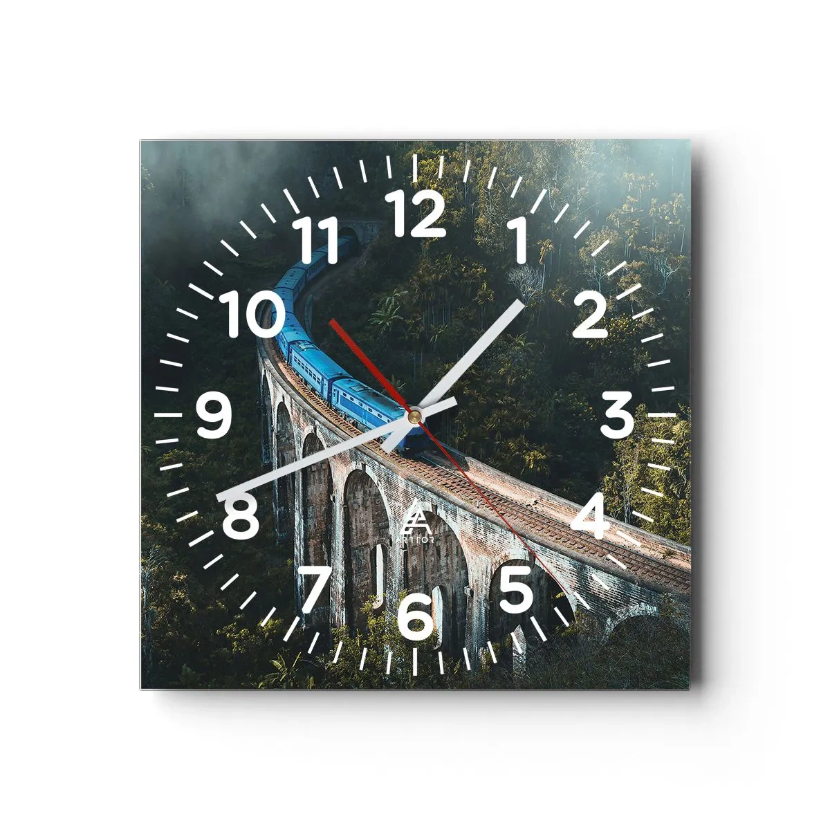 Wall clock - Clock on glass - Train through Nature - 40x40 cm