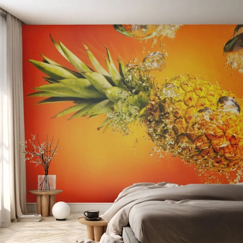 Photo Wallpaper Premium Canvas - Tropical Juicy Freshness - Fruit, Pineapple, Water - 400x280 cm