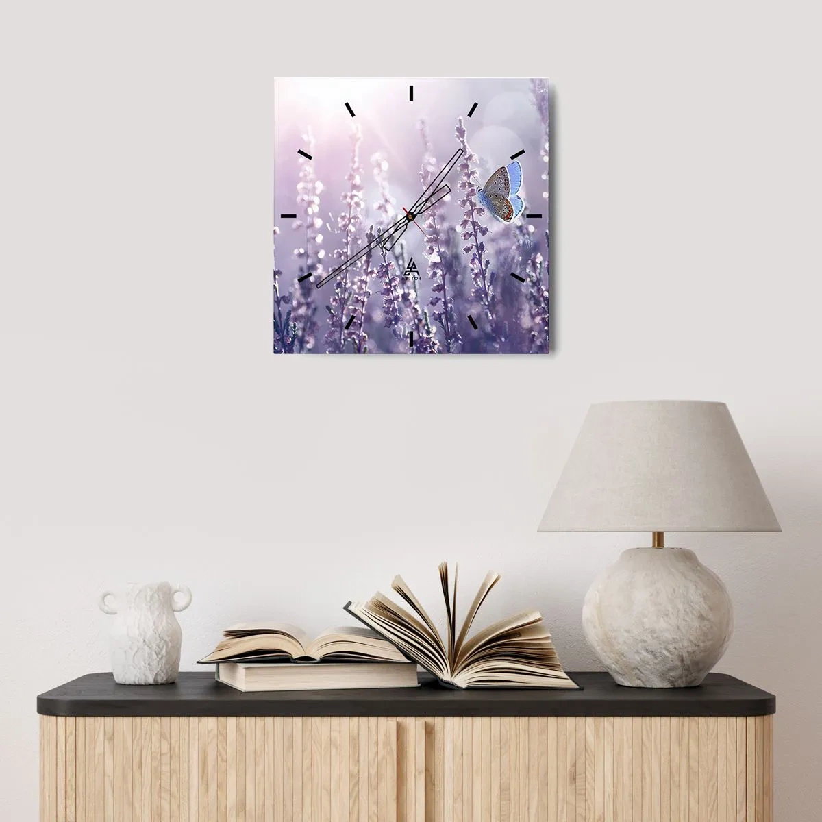 Wall clock - Clock on glass - Kiss of a Butterfly - 40x40 cm