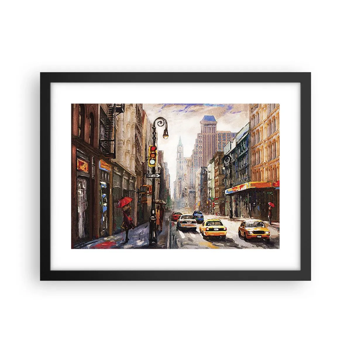 Poster in black frame - New York - Colourful in Rain - 40x30 cm