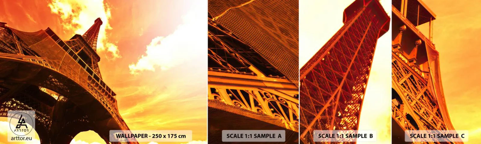 Photo Wallpaper Sample Standard Eco - Monumental because Gilded by the Sun - City, Paris, Eiffel Tower - 100x30 cm