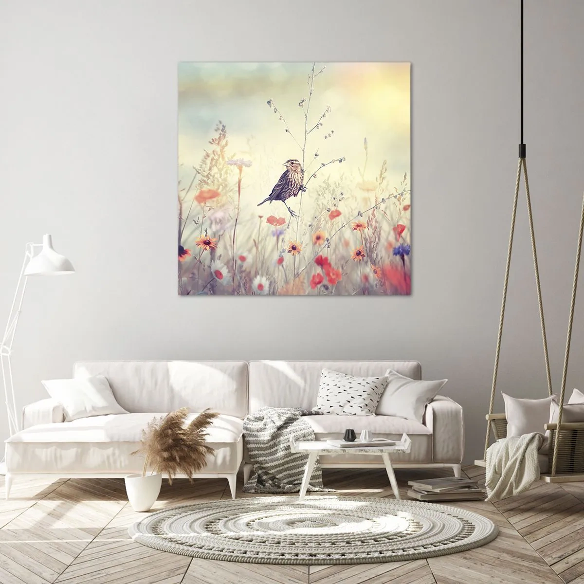 Canvas picture - Bird Portrait with a Meadow in the Background - 70x70 cm
