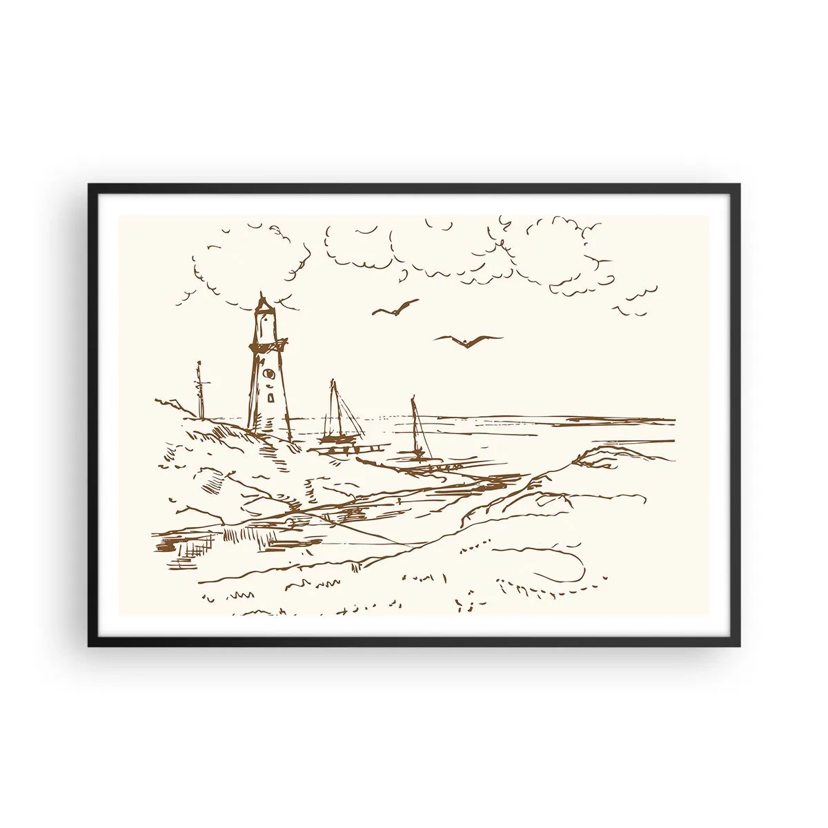 Poster in black frame - Outline of a Summer Postcard - 100x70 cm