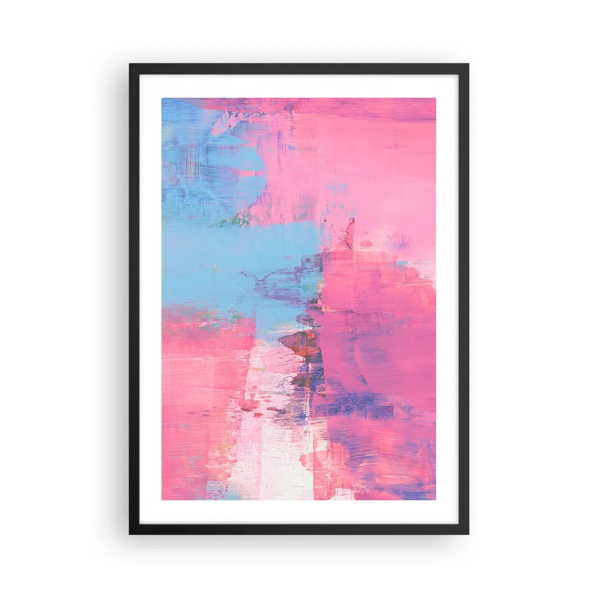 Poster in black frame - Abstract composition in shades of pink and blue - 50x70cm - Pink, Blue and a Pinch of Light - Modern wall decoration for the living room and bedroom ARTTOR