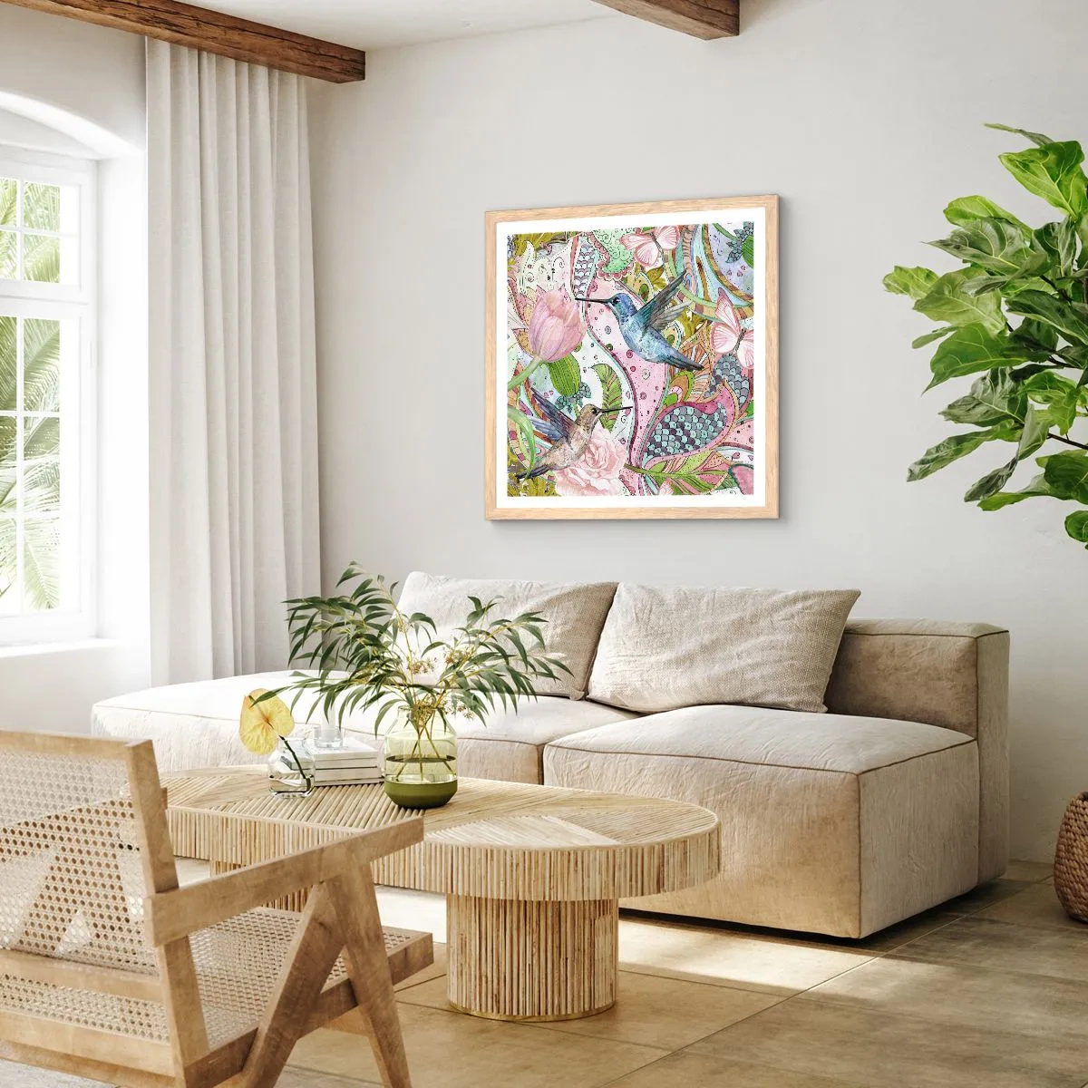 Poster in light oak frame - Entwined in the Vines - 60x60 cm