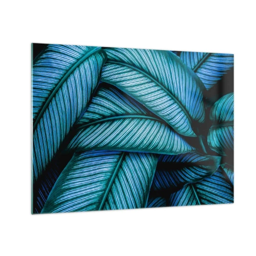 Glass picture - A close-up of turquoise leaves with an intense texture. - 70x50cm - Lifelines - Modern wall decoration for the living room and bedroom ARTTOR