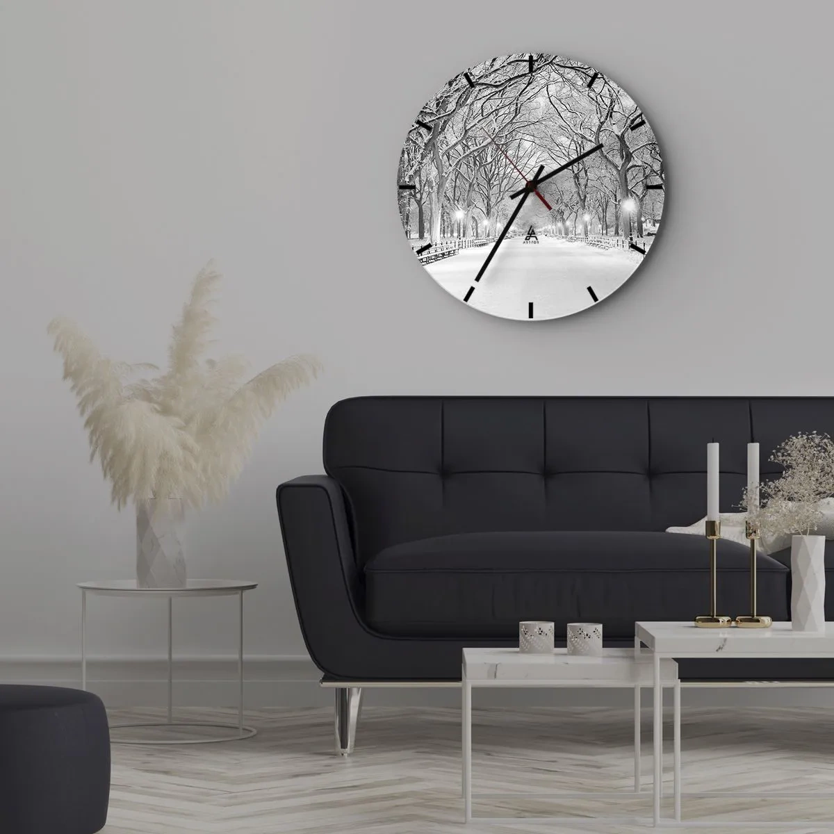 Wall clock - Clock on glass - Four Seasons: Winter - 40x40 cm