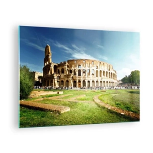Glass picture - The Colosseum in Rome illuminated by the sun - 70x50cm - You Can Hear The Sound of Guns - Modern wall decoration for the living room and bedroom ARTTOR