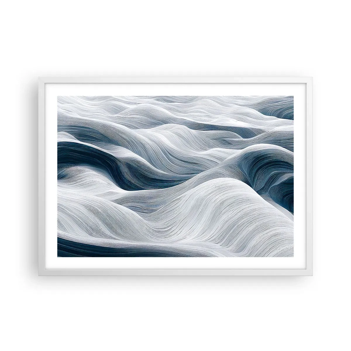 Poster in white frmae - White and Blue Waves - 70x50 cm
