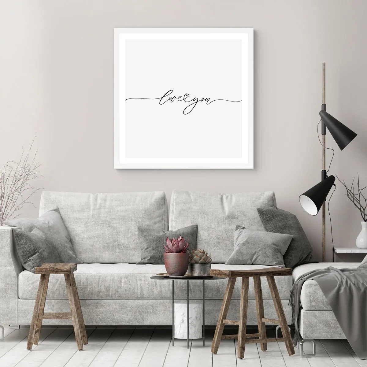 Poster in white frmae - Black on White - 60x60 cm