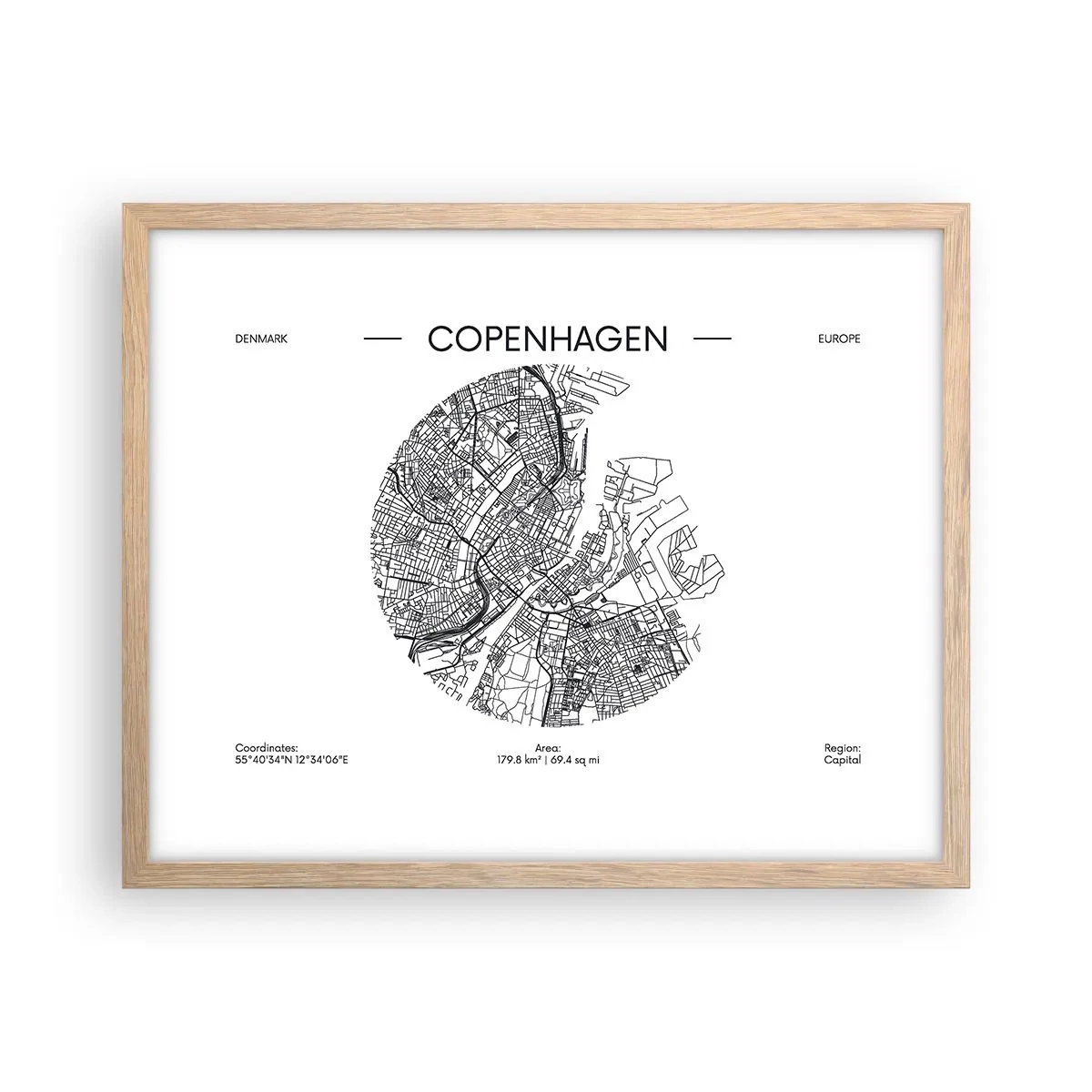 Poster in light oak frame - Anatomy of Copenhagen - 50x40 cm