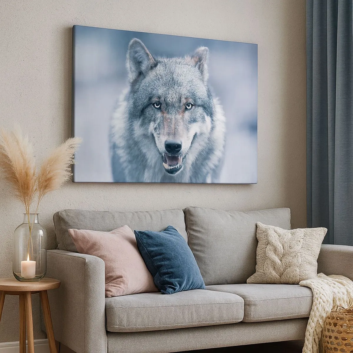 Canvas picture - A wolf with an intense gaze in a winter landscape - 70x50cm - Will You Take Up the Challenge? - Modern wall decoration for the living room and bedroom ARTTOR