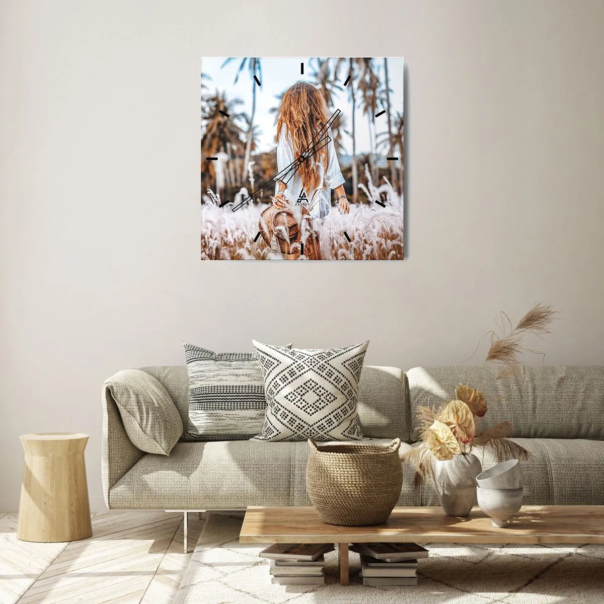 Wall clock - Clock on glass - Born from Grass Fluff - 40x40 cm