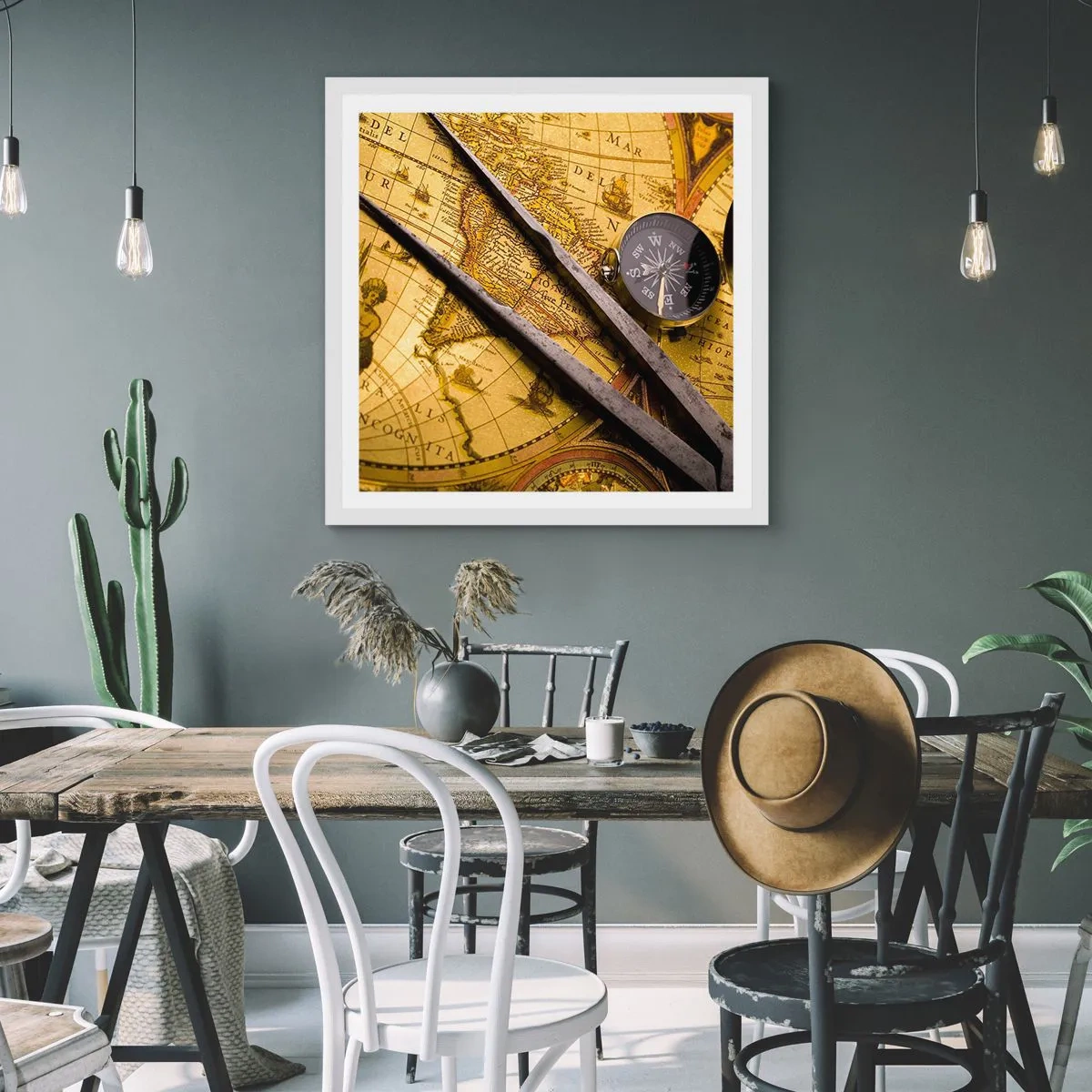 Poster in white frmae - With a Compass through the Seas - 40x40 cm