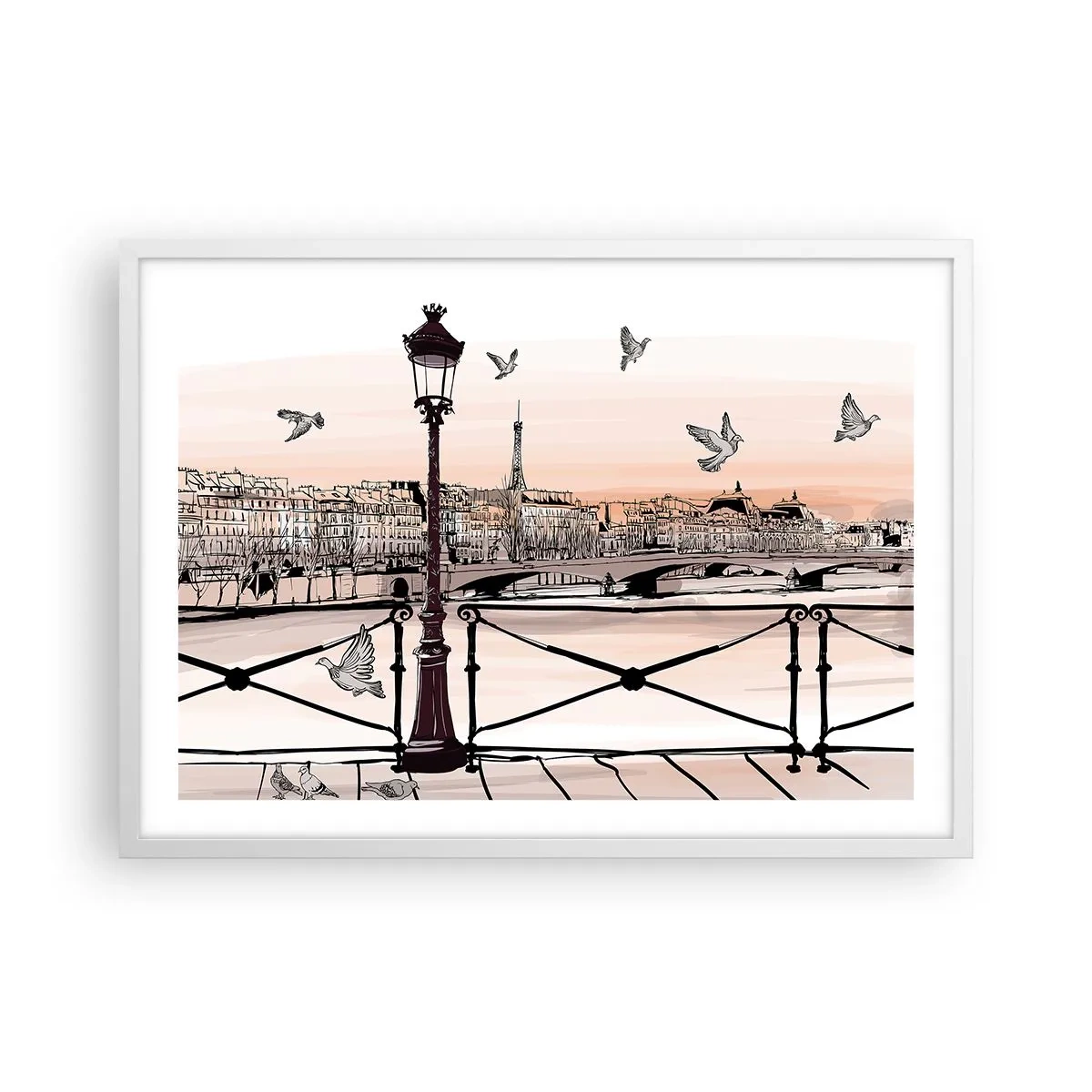 Poster in white frmae - Over the Roofs of Paris - 70x50 cm