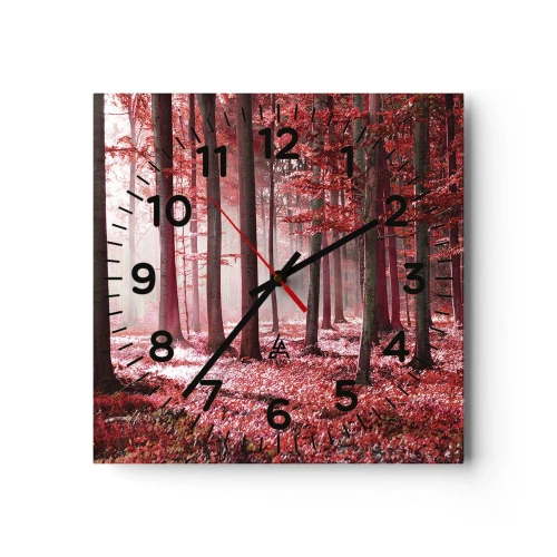 Wall clock - Clock on glass - Red Equally Beautiful - 40x40 cm