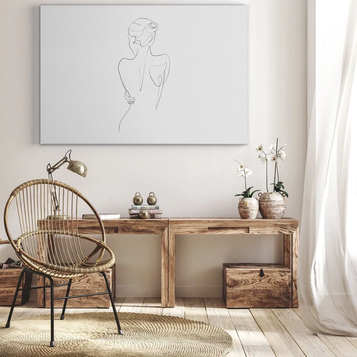 Canvas picture - A contour line showing a female silhouette against a light background - 70x50cm - Music of the Body - Modern wall decoration for the living room and bedroom ARTTOR