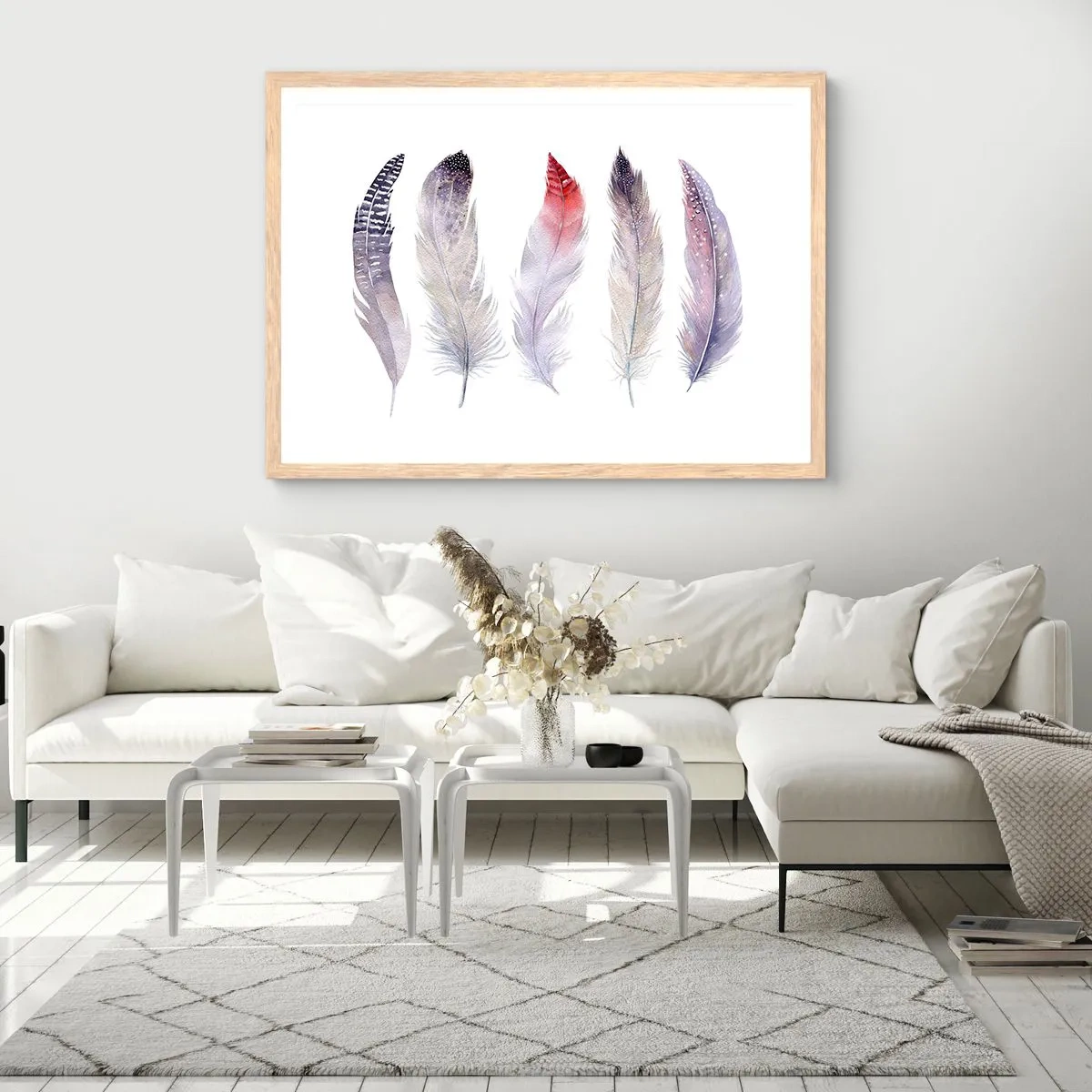 Poster in light oak frame - Delicate Like Pink Fog - 100x70 cm
