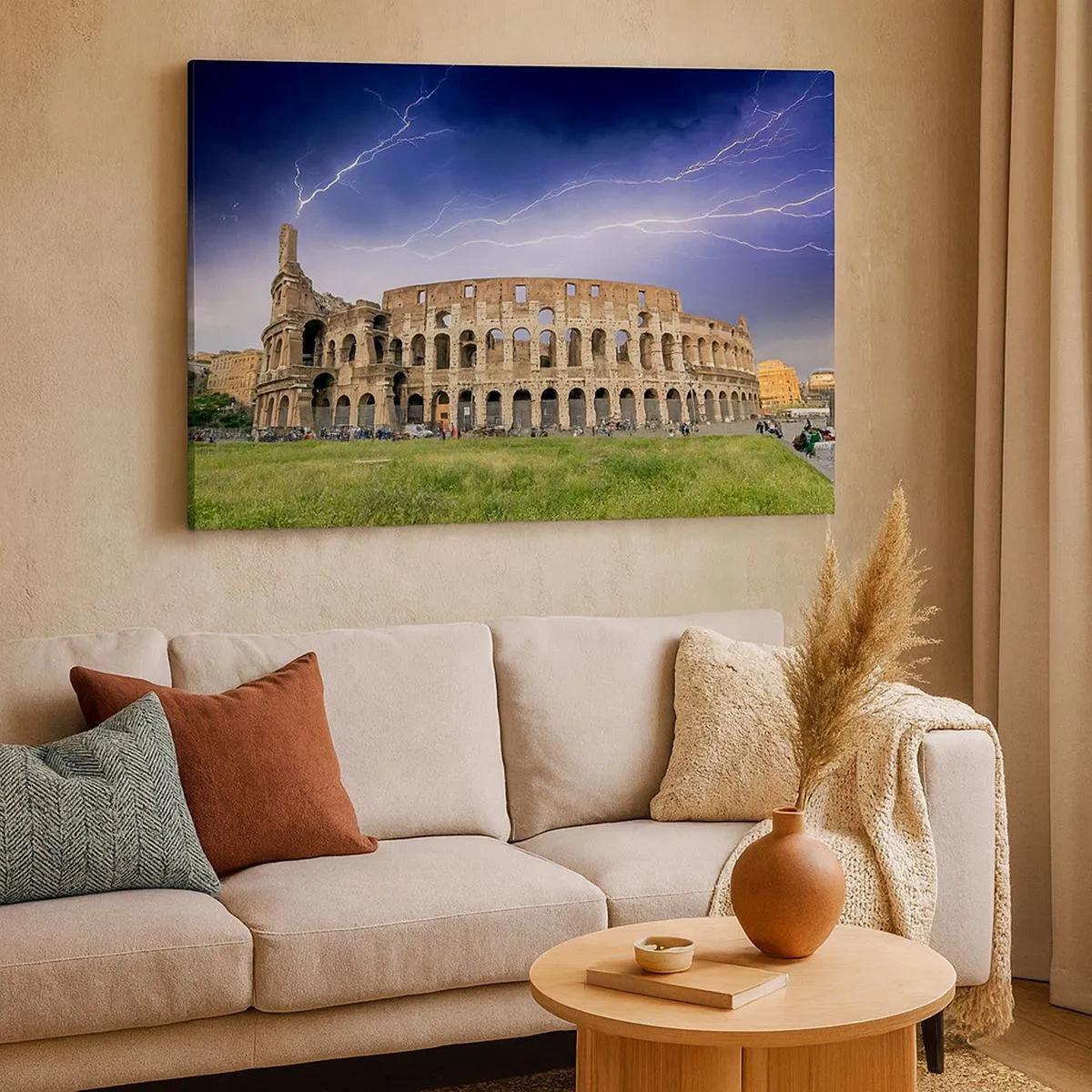 Canvas picture - The Colosseum in Rome illuminated by lightning - 70x50cm - Battle Arena - Modern wall decoration for the living room and bedroom ARTTOR
