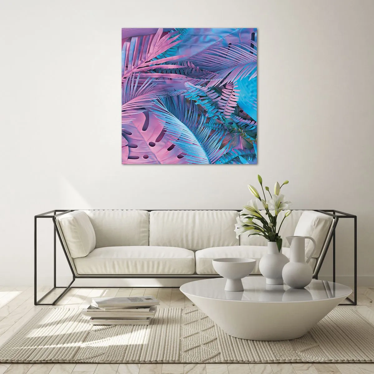 Glass picture - Tropics in Pink and Blue - 30x30 cm