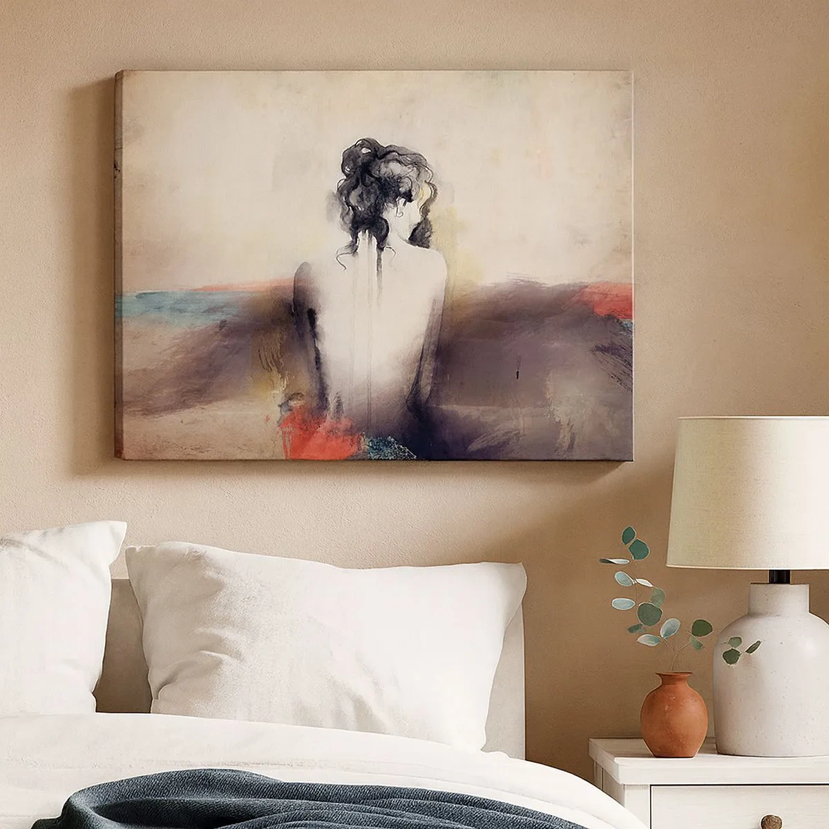 Canvas picture - A subtle portrait of a woman in an artistic style - 70x50cm - Gentle Lines, Oval Shapes - Modern wall decoration for the living room and bedroom ARTTOR