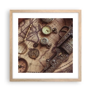 Poster in light oak frame - Adventure Calls - 40x40 cm