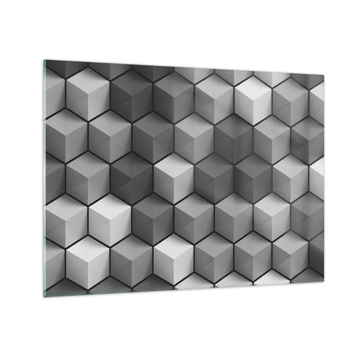 Glass picture - Geometric cubes in shades of gray - 70x50cm - Cubist Jigsaw - Modern wall decoration for the living room and bedroom ARTTOR